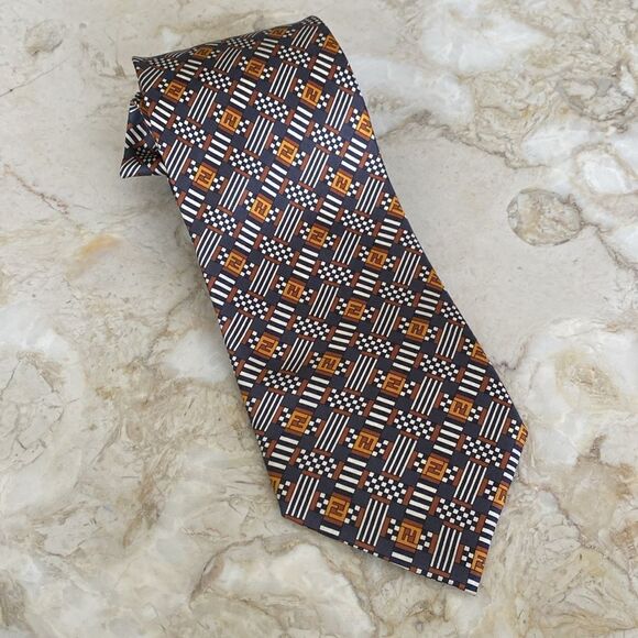 Fendi 100% Silk “F” Monogram Multicoloured Tie - Picture 8 of 8